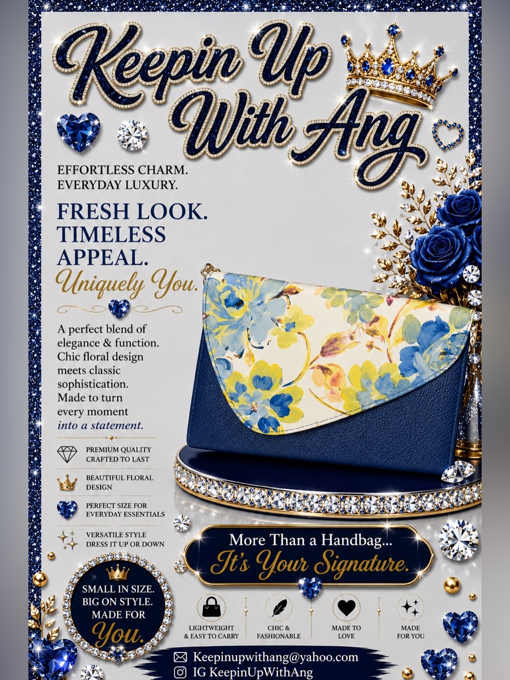 Floral Blue Envelope Clutch